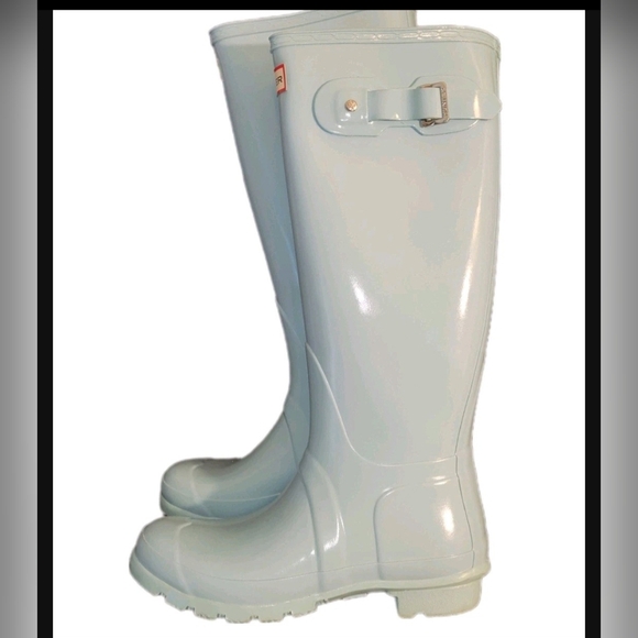 Hunter Original Tall Blue Green Waterproof 7 Boot W/ Matching Metallic Socks - Picture 3 of 16